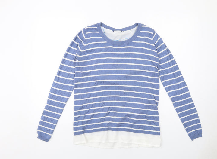 Fransa Womens Blue Round Neck Striped Viscose Pullover Jumper Size XS