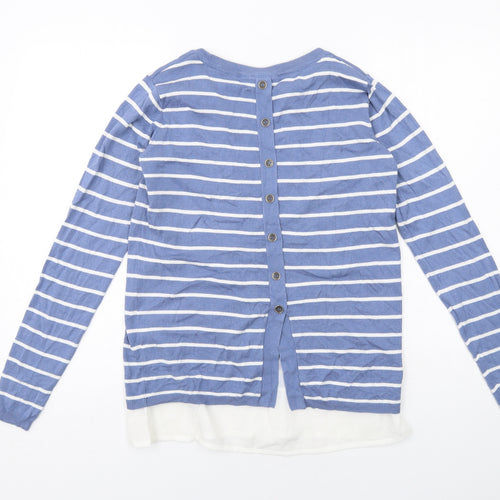 Fransa Womens Blue Round Neck Striped Viscose Pullover Jumper Size XS