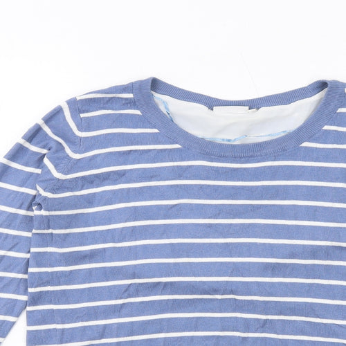Fransa Womens Blue Round Neck Striped Viscose Pullover Jumper Size XS
