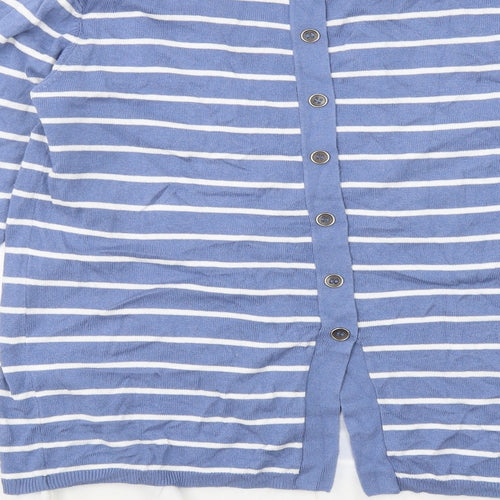 Fransa Womens Blue Round Neck Striped Viscose Pullover Jumper Size XS
