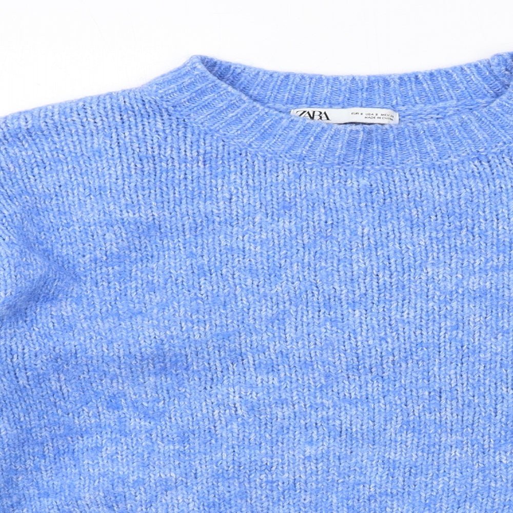 Zara Womens Blue Round Neck Acrylic Pullover Jumper Size S