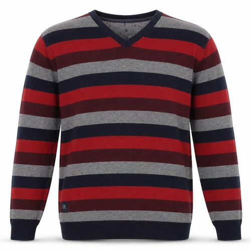 RJR.John Rocha Mens Multicoloured V-Neck Striped Cotton Pullover Jumper Size M Long Sleeve