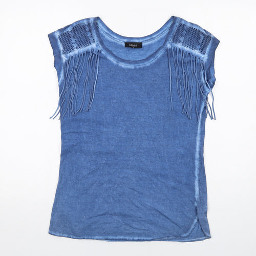 Klass Womens Blue Cotton Basic T-Shirt Size S Boat Neck