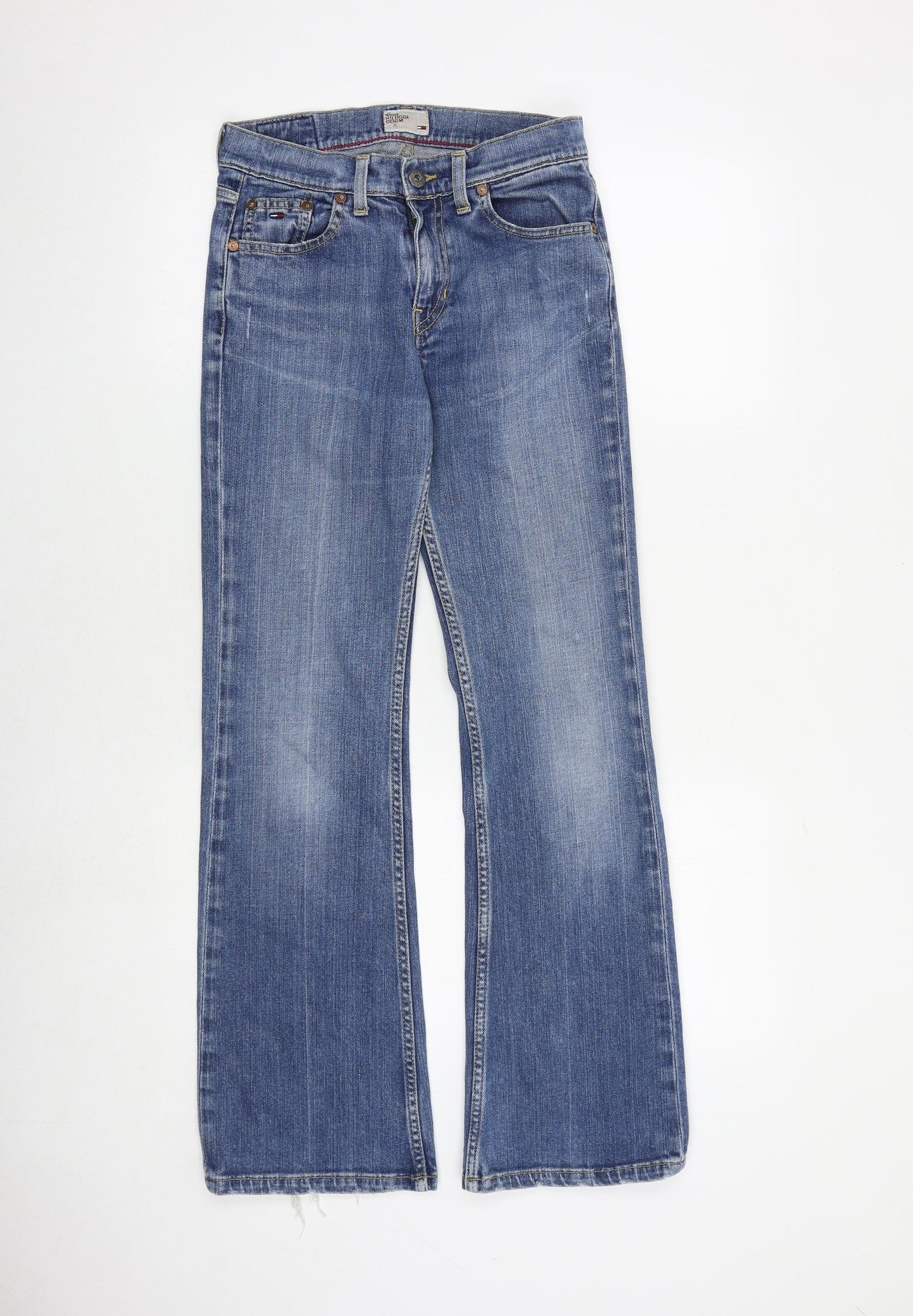 Tommy Hilfiger Womens Blue Cotton Bootcut Jeans Size S Regular Zip - Distressed Hems