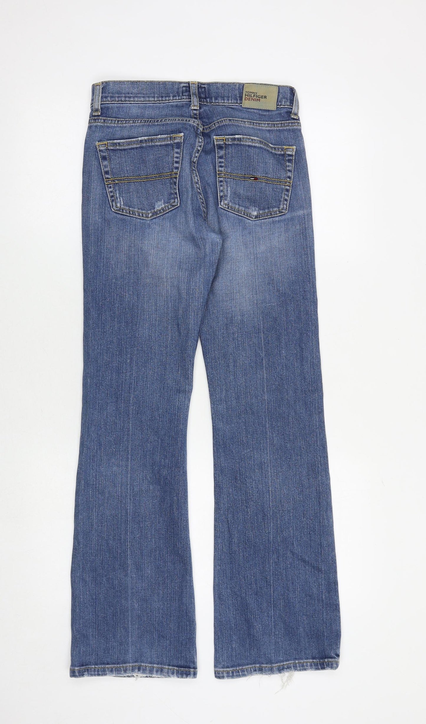 Tommy Hilfiger Womens Blue Cotton Bootcut Jeans Size S Regular Zip - Distressed Hems