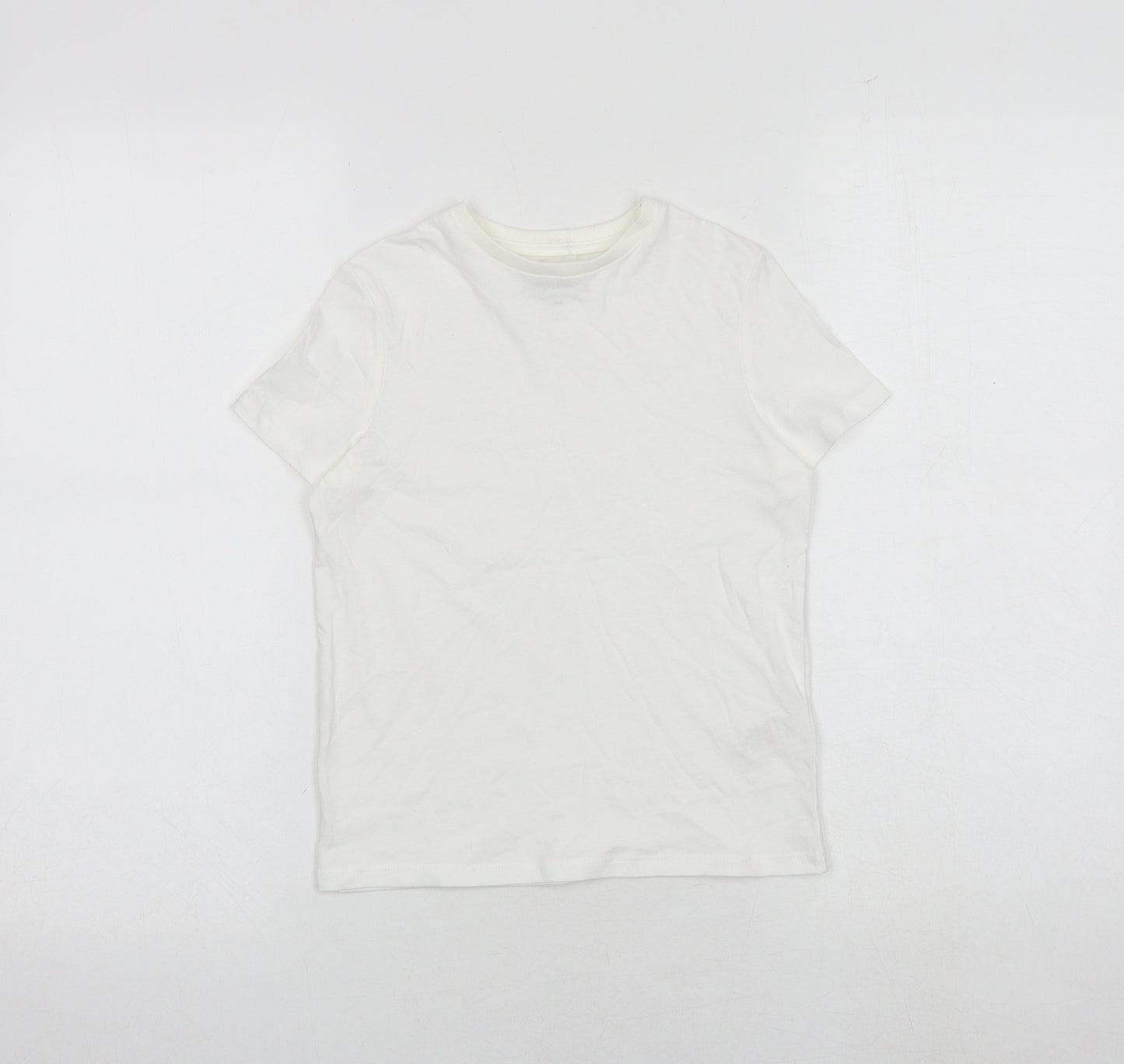 Marks and Spencer Boys White Cotton Basic T-Shirt Size 5-6 Years Round Neck Pullover
