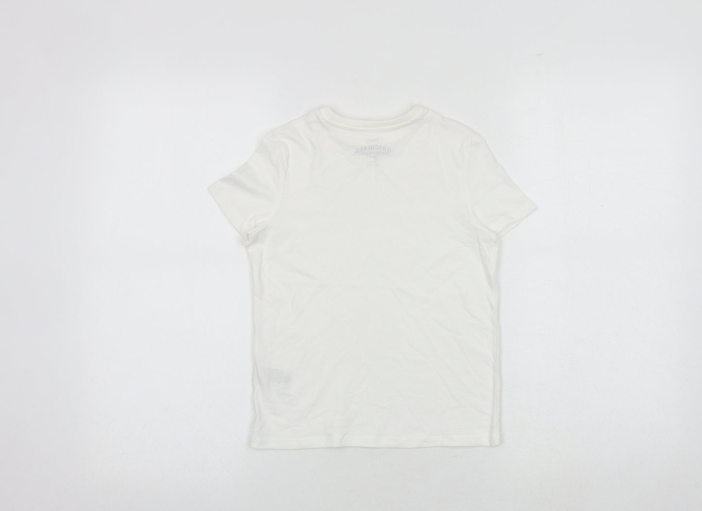 Marks and Spencer Boys White Cotton Basic T-Shirt Size 5-6 Years Round Neck Pullover