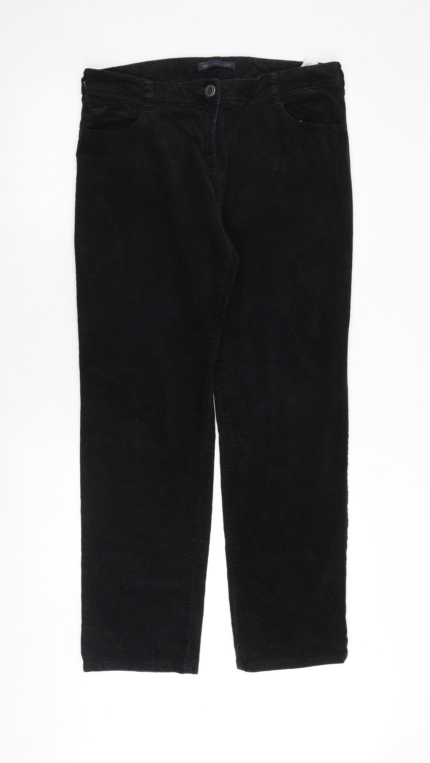 Marks and Spencer Womens Black Cotton Trousers Size 14 Regular Zip