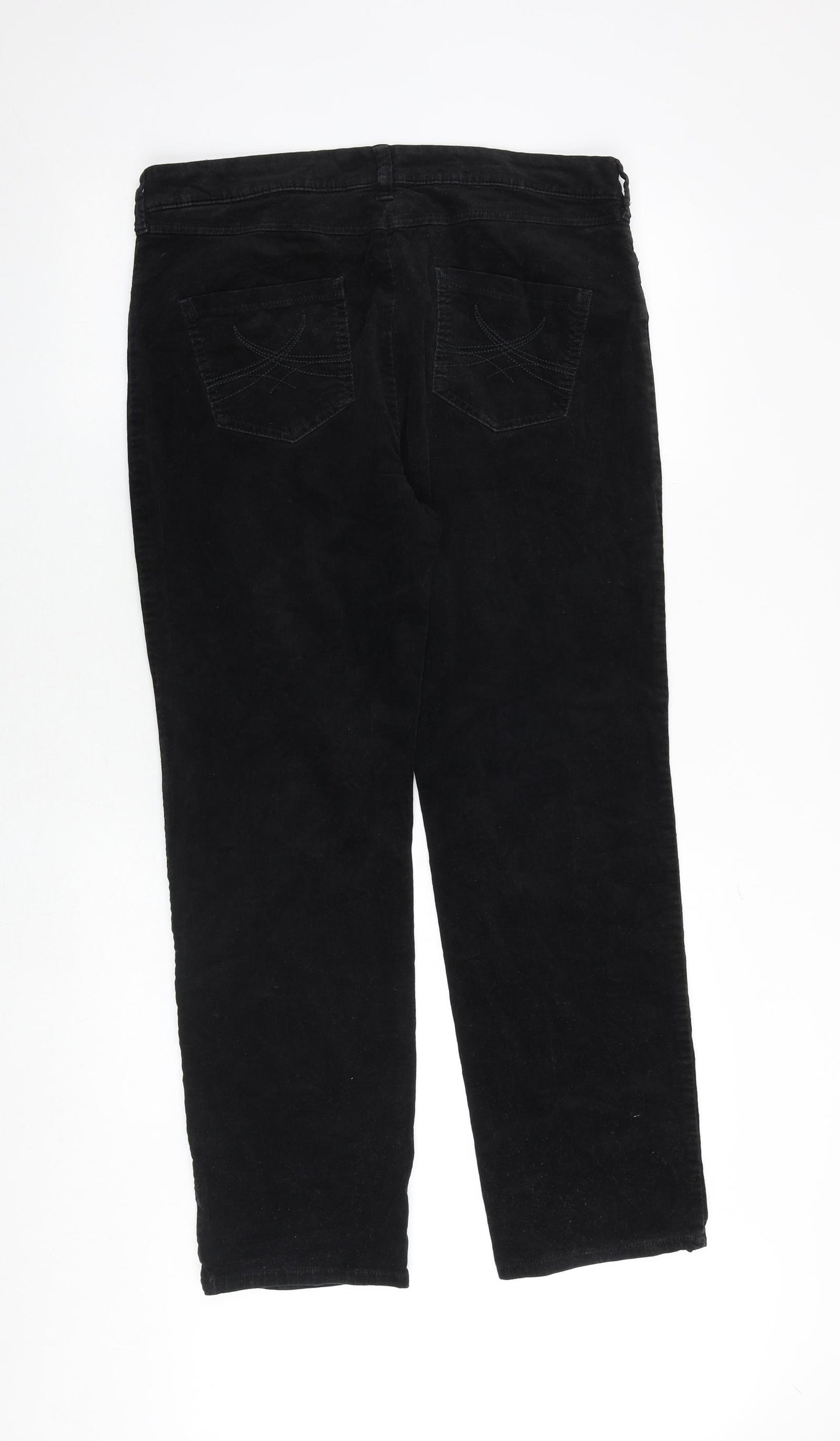 Marks and Spencer Womens Black Cotton Trousers Size 14 Regular Zip