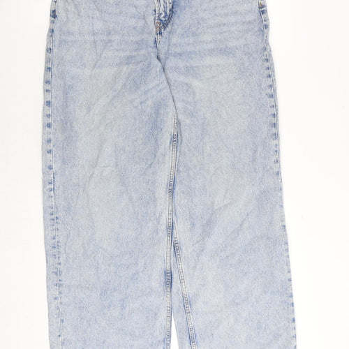 H&M Womens Blue Cotton Wide-Leg Jeans Size 12 Regular Zip
