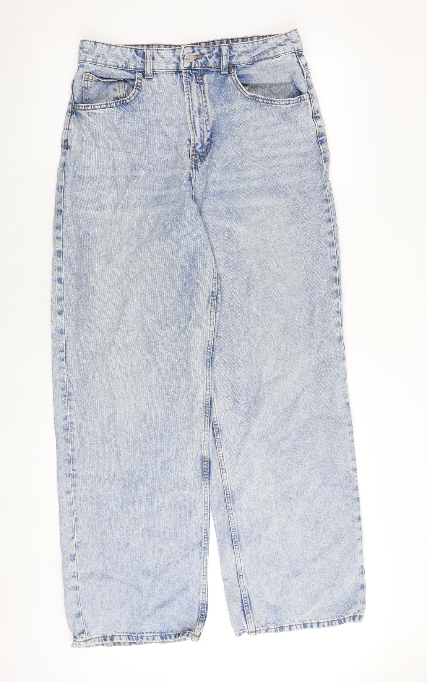 H&M Womens Blue Cotton Wide-Leg Jeans Size 12 Regular Zip
