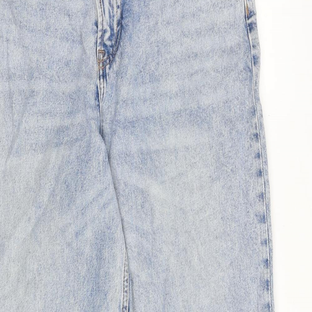 H&M Womens Blue Cotton Wide-Leg Jeans Size 12 Regular Zip