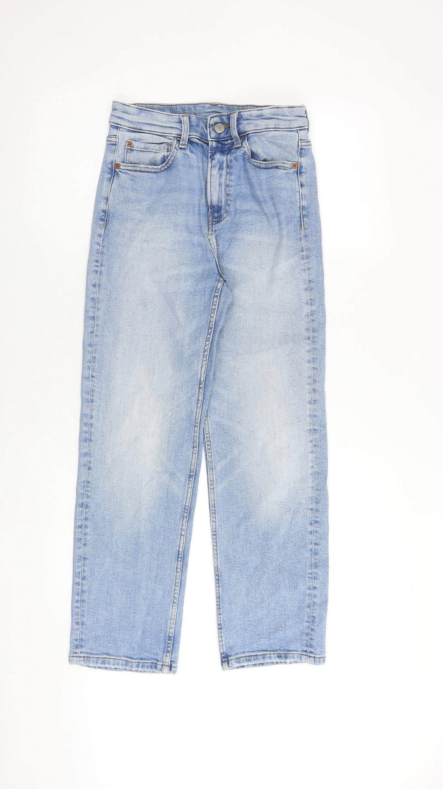 Marks and Spencer Womens Blue Cotton Straight Jeans Size 6 Regular Zip