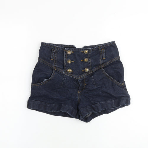 Miss Selfridge Womens Blue Cotton Sailor Shorts Size 10 Regular Zip