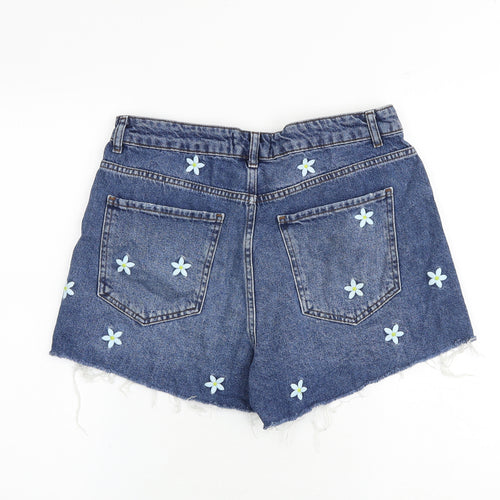 New Look Womens Black Floral Cotton Hot Pants Shorts Size 14 Regular Zip