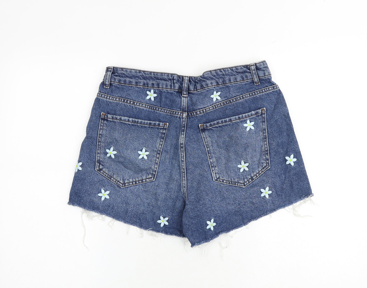 New Look Womens Black Floral Cotton Hot Pants Shorts Size 14 Regular Zip