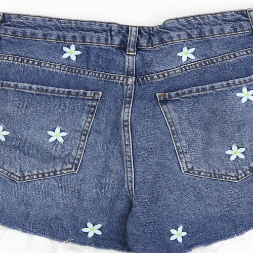 New Look Womens Black Floral Cotton Hot Pants Shorts Size 14 Regular Zip