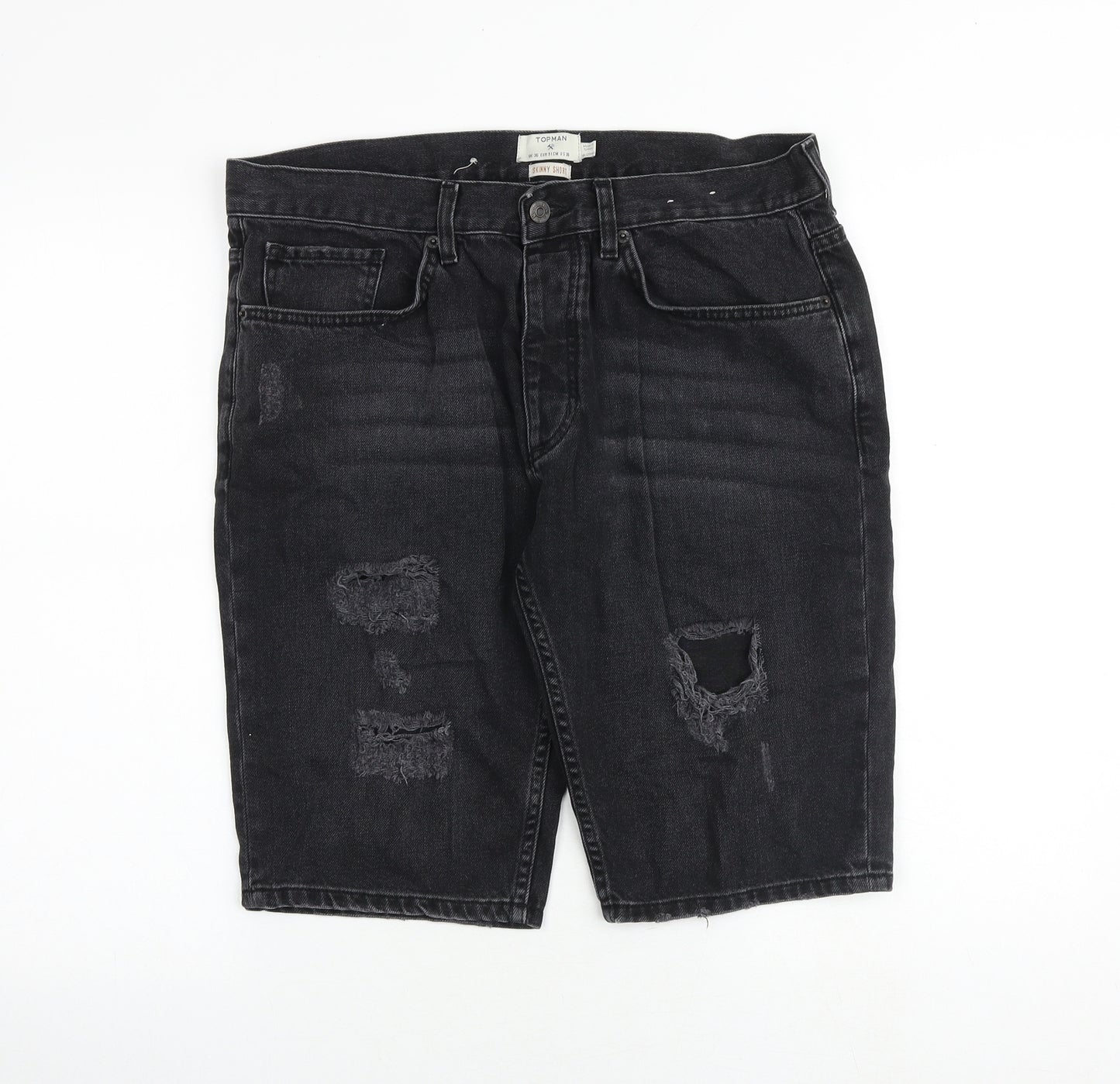 Topman Mens Black Cotton Chino Shorts Size 36 in Regular Button