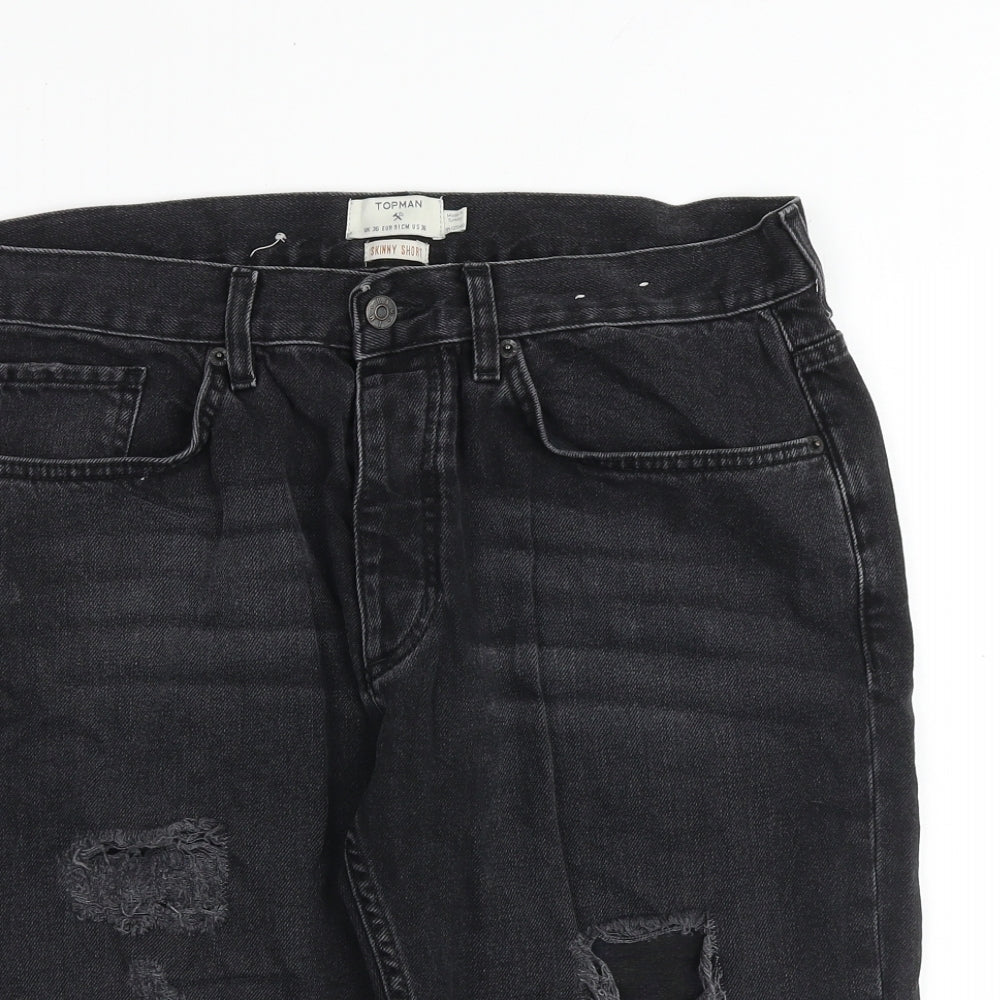 Topman Mens Black Cotton Chino Shorts Size 36 in Regular Button