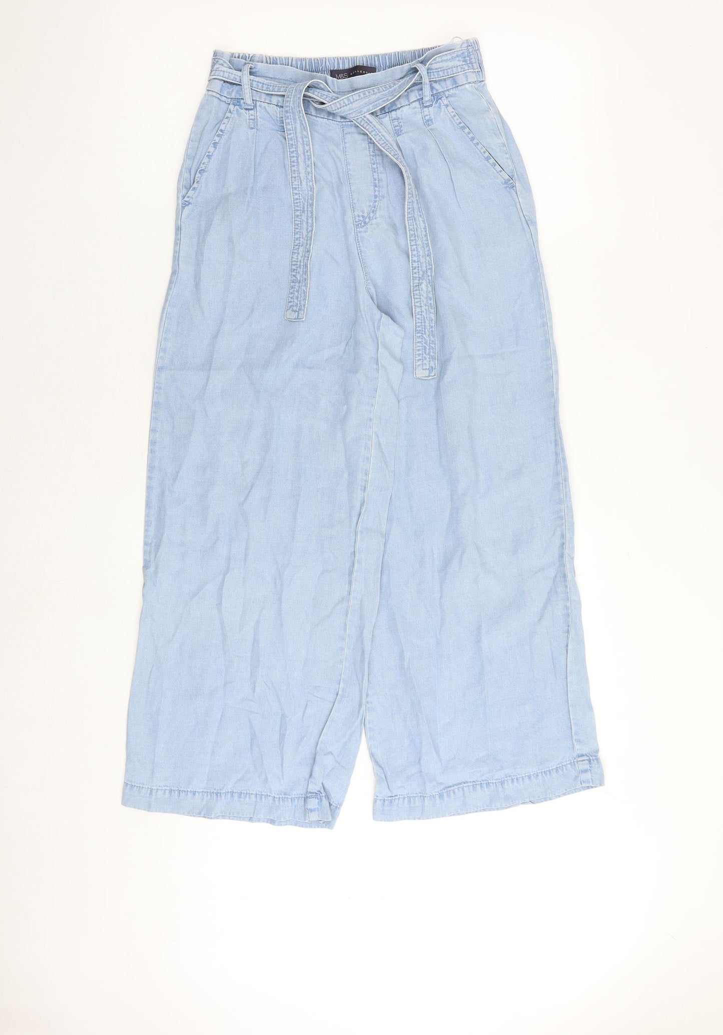 Marks and Spencer Womens Blue Lyocell Trousers Size 8 Regular Tie