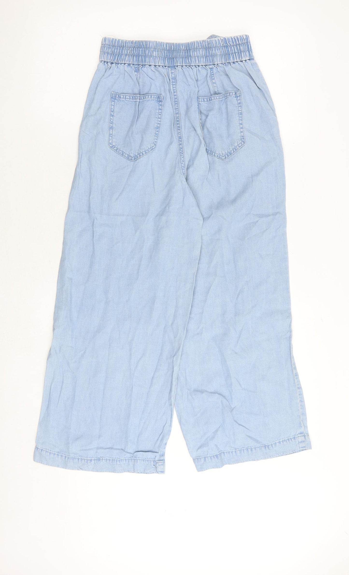 Marks and Spencer Womens Blue Lyocell Trousers Size 8 Regular Tie