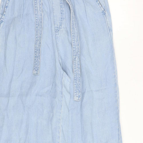 Marks and Spencer Womens Blue Lyocell Trousers Size 8 Regular Tie