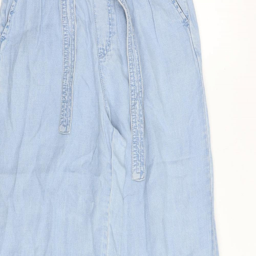 Marks and Spencer Womens Blue Lyocell Trousers Size 8 Regular Tie