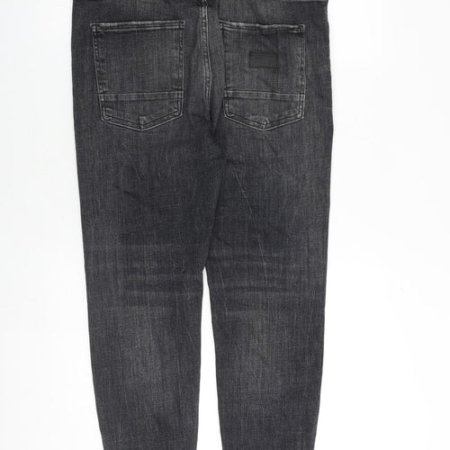 Zara Womens Grey Cotton Boyfriend Jeans Size 14 Regular Zip