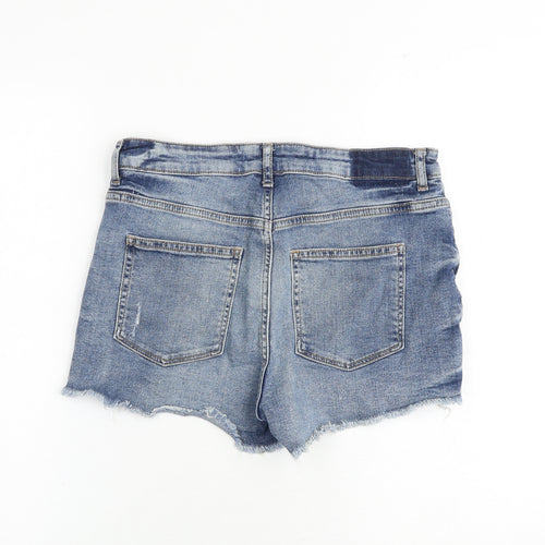 H&M Womens Blue Cotton Hot Pants Shorts Size 10 Regular Zip - Distressed