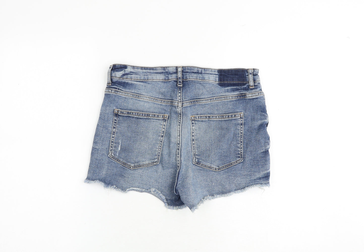 H&M Womens Blue Cotton Hot Pants Shorts Size 10 Regular Zip - Distressed