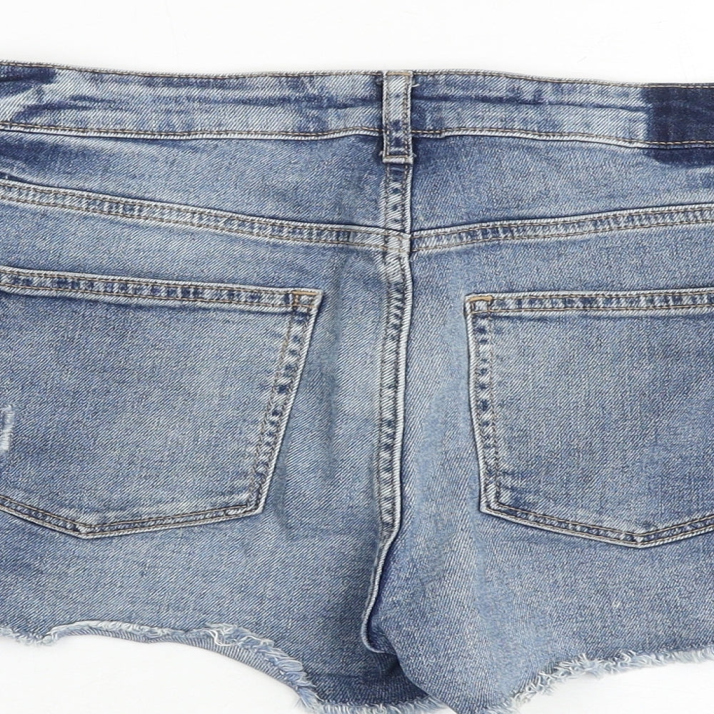 H&M Womens Blue Cotton Hot Pants Shorts Size 10 Regular Zip - Distressed