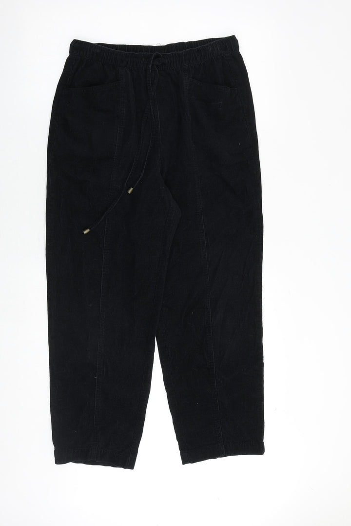 EWM Womens Black Cotton Jogger Trousers Size 12 Regular Tie