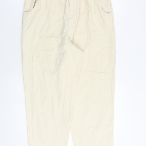 H&M Womens Yellow Cotton Tapered Jeans Size 14 Regular Zip - Paperbag Waist