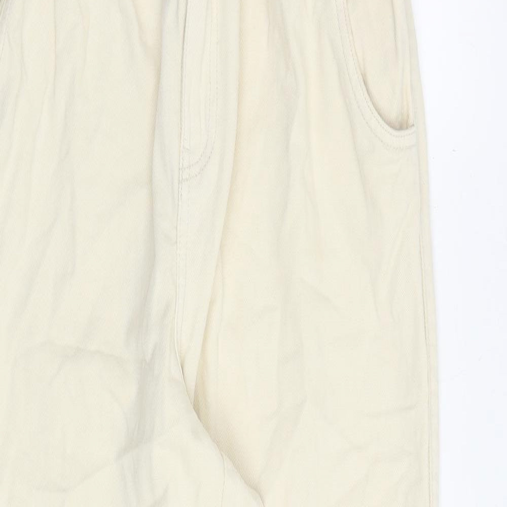 H&M Womens Yellow Cotton Tapered Jeans Size 14 Regular Zip - Paperbag Waist