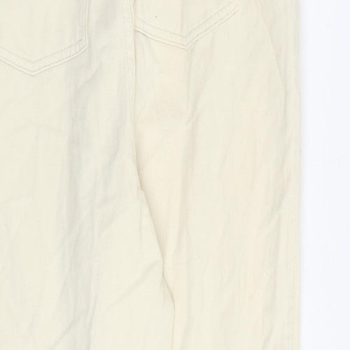 H&M Womens Yellow Cotton Tapered Jeans Size 14 Regular Zip - Paperbag Waist