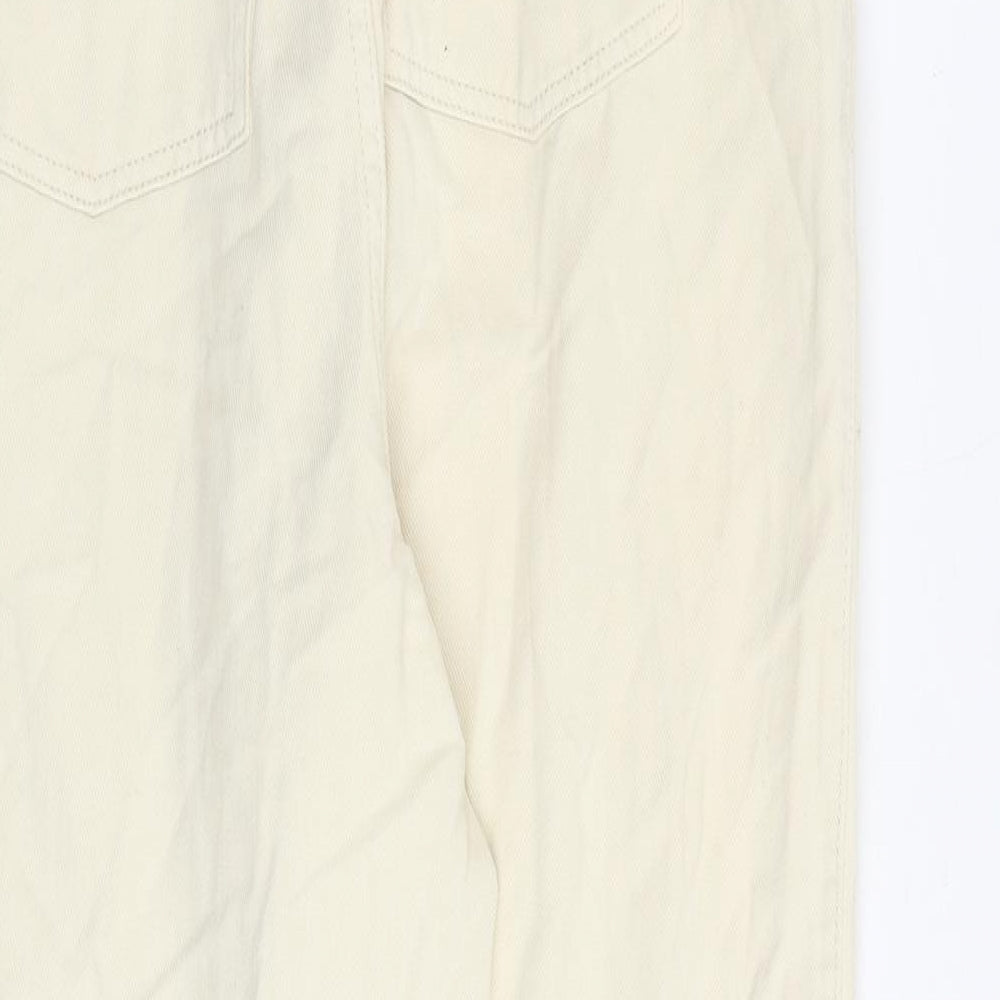H&M Womens Yellow Cotton Tapered Jeans Size 14 Regular Zip - Paperbag Waist