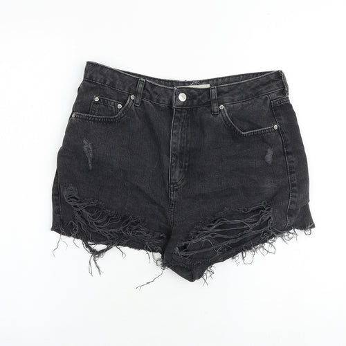 Topshop Womens Grey 100% Cotton Hot Pants Shorts Size 12 Regular Zip - Distressed