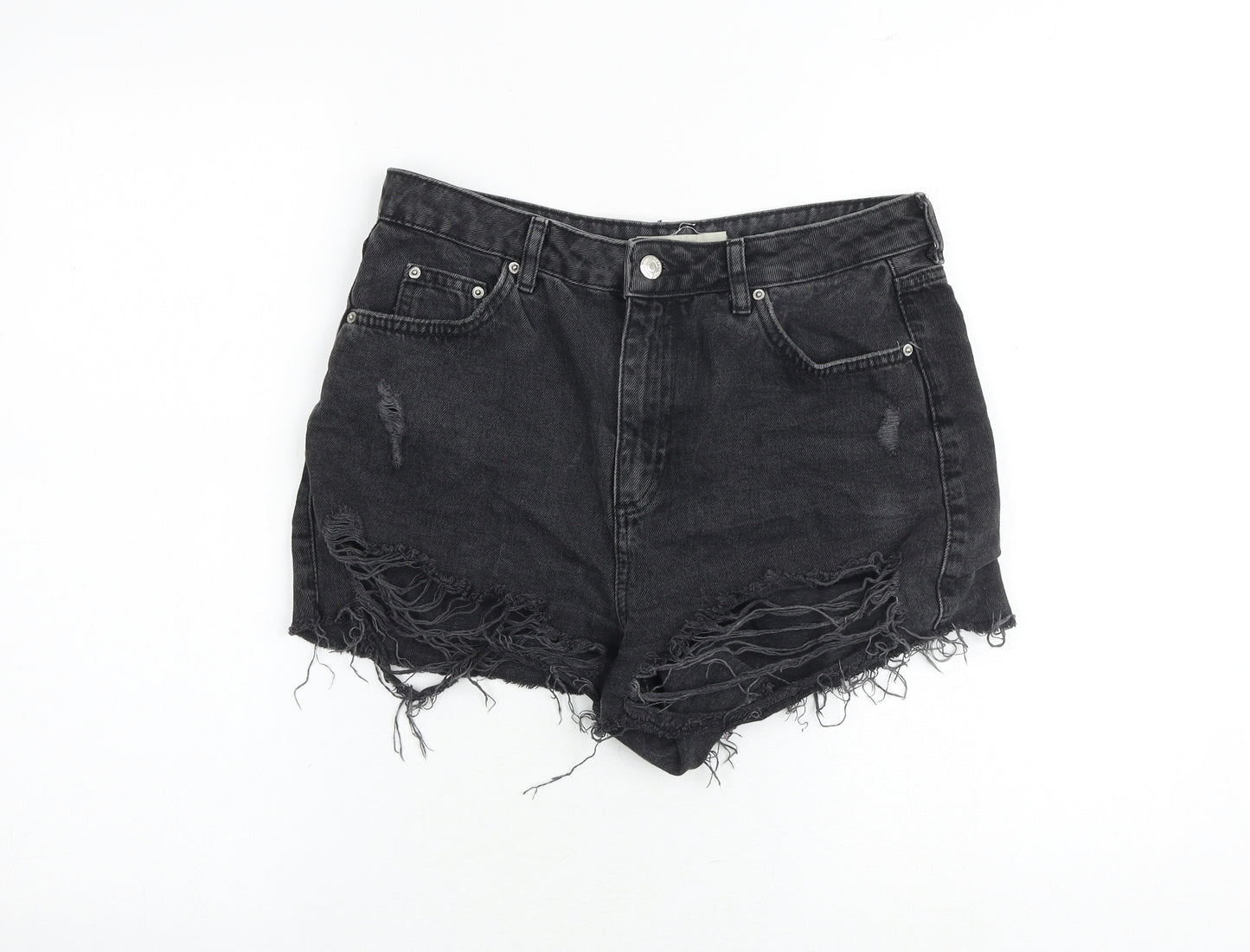 Topshop Womens Grey 100% Cotton Hot Pants Shorts Size 12 Regular Zip - Distressed