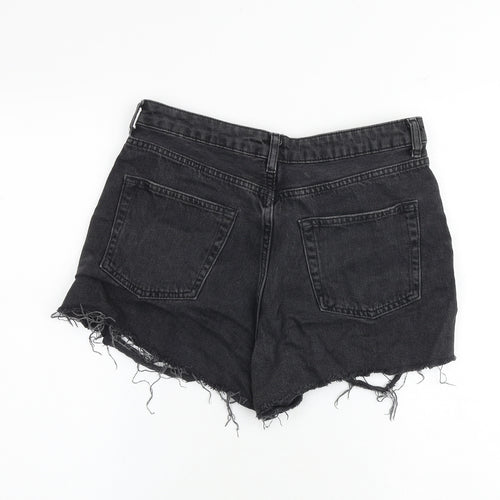 Topshop Womens Grey 100% Cotton Hot Pants Shorts Size 12 Regular Zip - Distressed