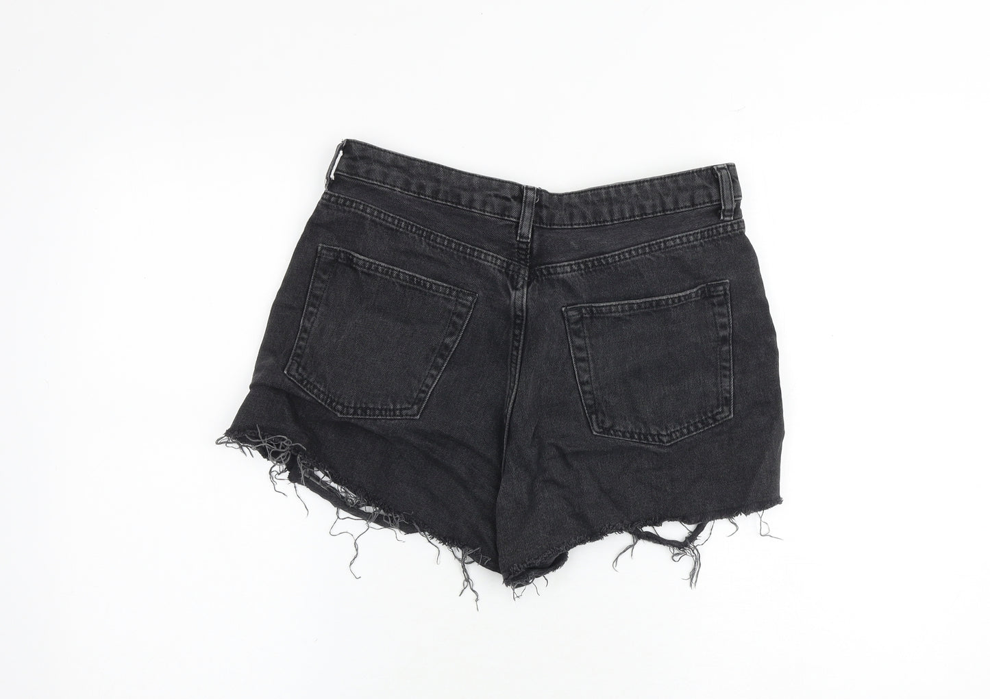 Topshop Womens Grey 100% Cotton Hot Pants Shorts Size 12 Regular Zip - Distressed