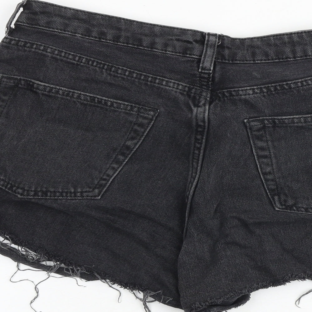 Topshop Womens Grey 100% Cotton Hot Pants Shorts Size 12 Regular Zip - Distressed