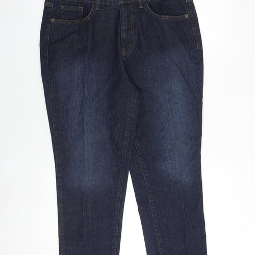D&Co. Womens Blue Cotton Straight Jeans Size 16 Regular Zip