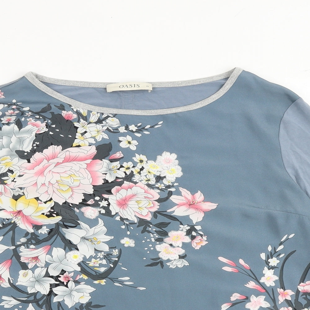 Oasis Womens Grey Floral Viscose Basic Blouse Size M Boat Neck