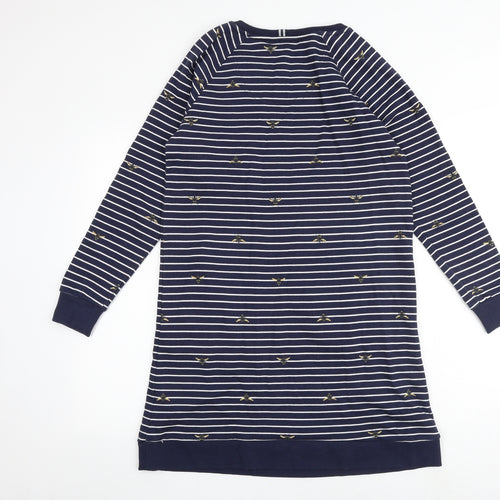 Joules Womens Blue Striped 100% Cotton Jumper Dress Size 12 Round Neck Pullover - Bumble bee pattern