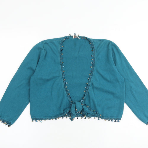 Phase Eight Womens Green V-Neck Cotton Cardigan Jumper Size 12 - Tie Front