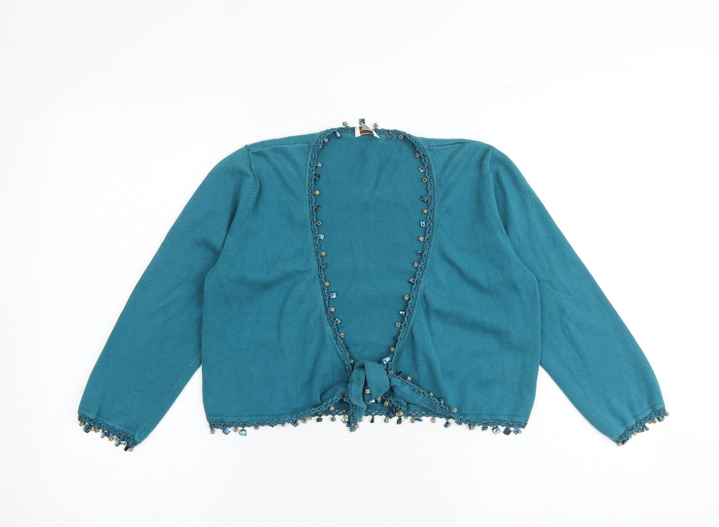 Phase Eight Womens Green V-Neck Cotton Cardigan Jumper Size 12 - Tie Front