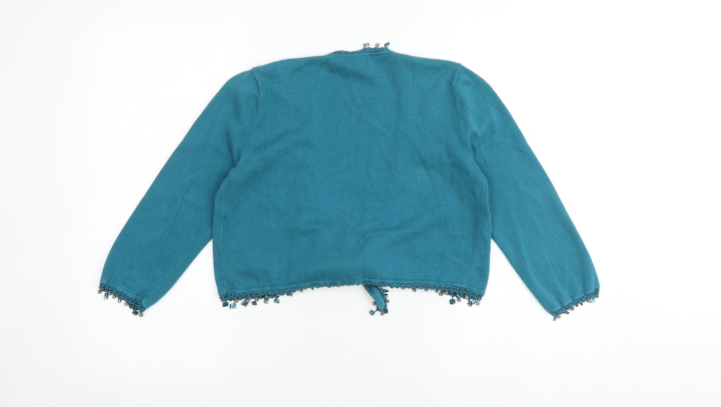 Phase Eight Womens Green V-Neck Cotton Cardigan Jumper Size 12 - Tie Front