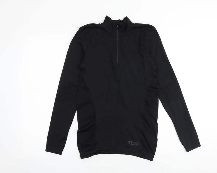 TCA Womens Black Polyester Pullover Casual Size S High Neck Zip