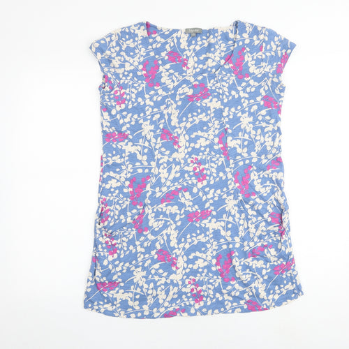 Lily & Me Womens Blue Geometric 100% Cotton Basic T-Shirt Size 12 Boat Neck