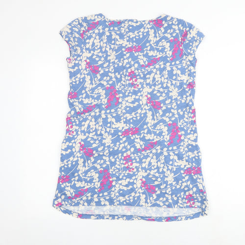 Lily & Me Womens Blue Geometric 100% Cotton Basic T-Shirt Size 12 Boat Neck